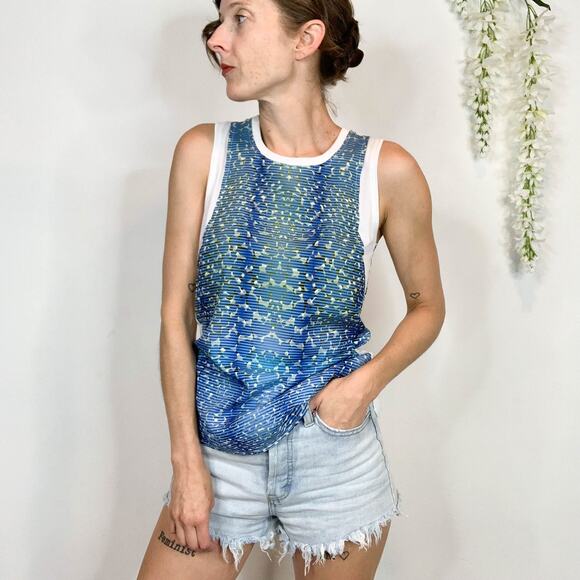 NWT KAREN MILLEN sleeveless top abstract stripes fairycore ocean academia 2525 - Picture 2 of 11